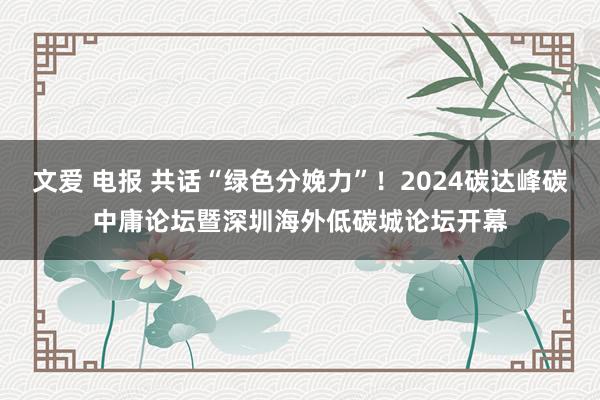 文爱 电报 共话“绿色分娩力”！2024碳达峰碳中庸论坛暨深圳海外低碳城论坛开幕