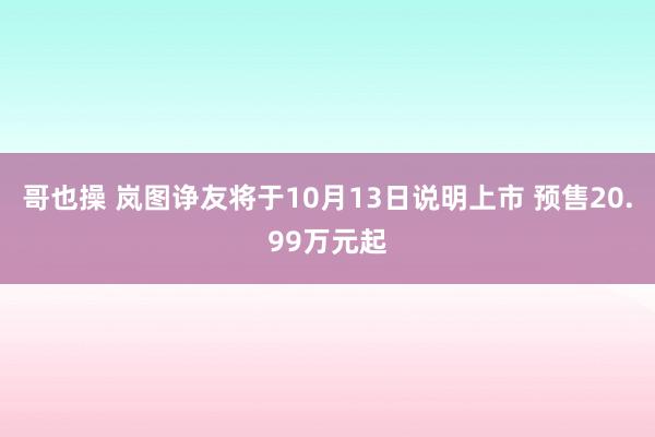 哥也操 岚图诤友将于10月13日说明上市 预售20.99万元起